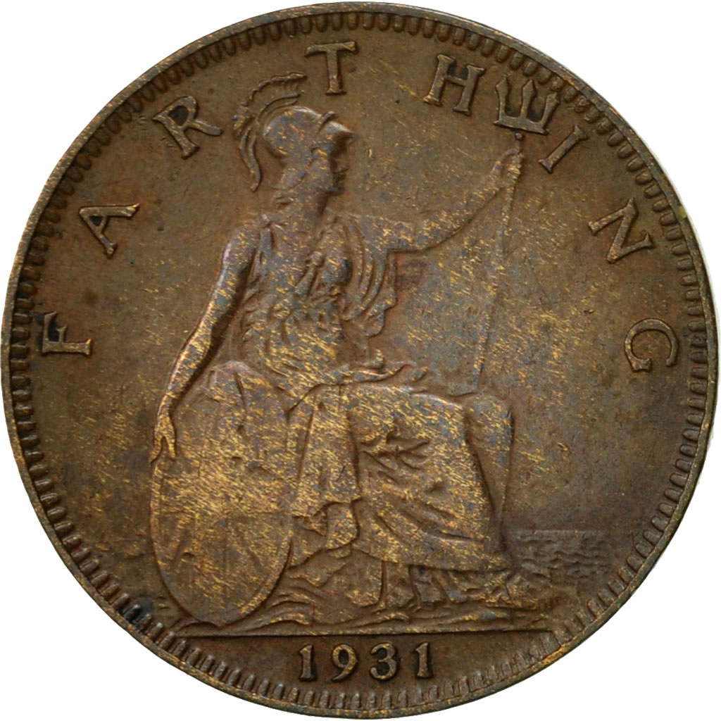 Moneda, Gran Bretaña, George V, Farthing, 1931, MBC, Bronce, KM:825