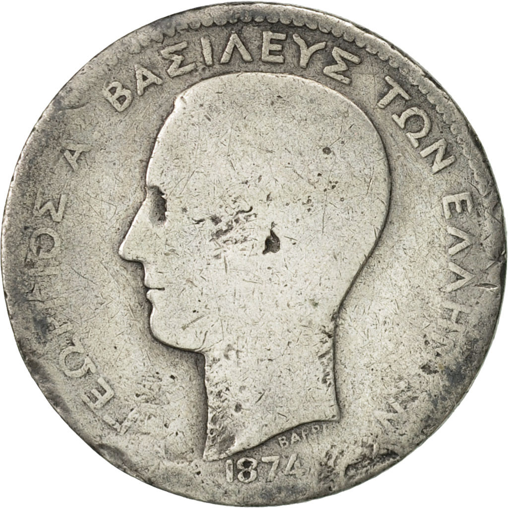 Coin, Greece, George I, Drachma, 1874, Paris, , Silver, KM:38