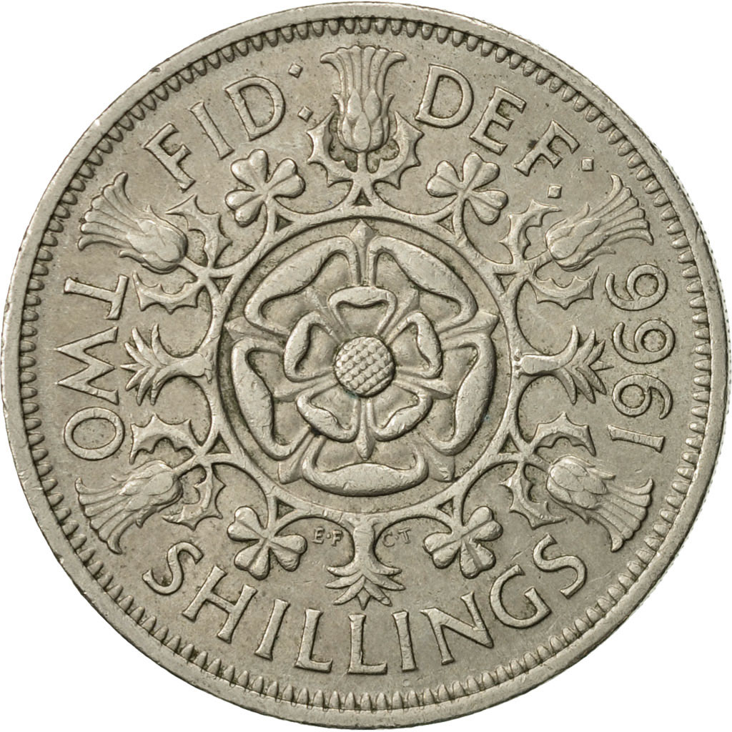 Moneda, Gran Bretaña, Elizabeth II, Florin, Two Shillings, 1966, MBC, Cobre -