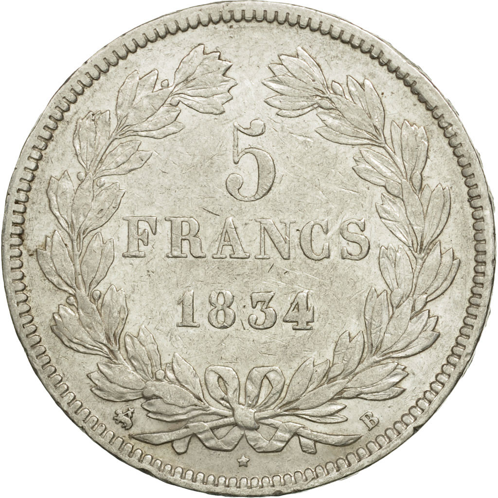 Coin, France, Louis-Philippe, 5 Francs, 1834, Rouen, , Silver