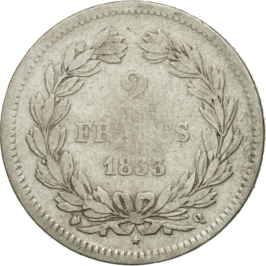 Munten, Frankrijk, Louis-Philippe, 2 Francs, 1833, Perpignan, ZG+, Zilver