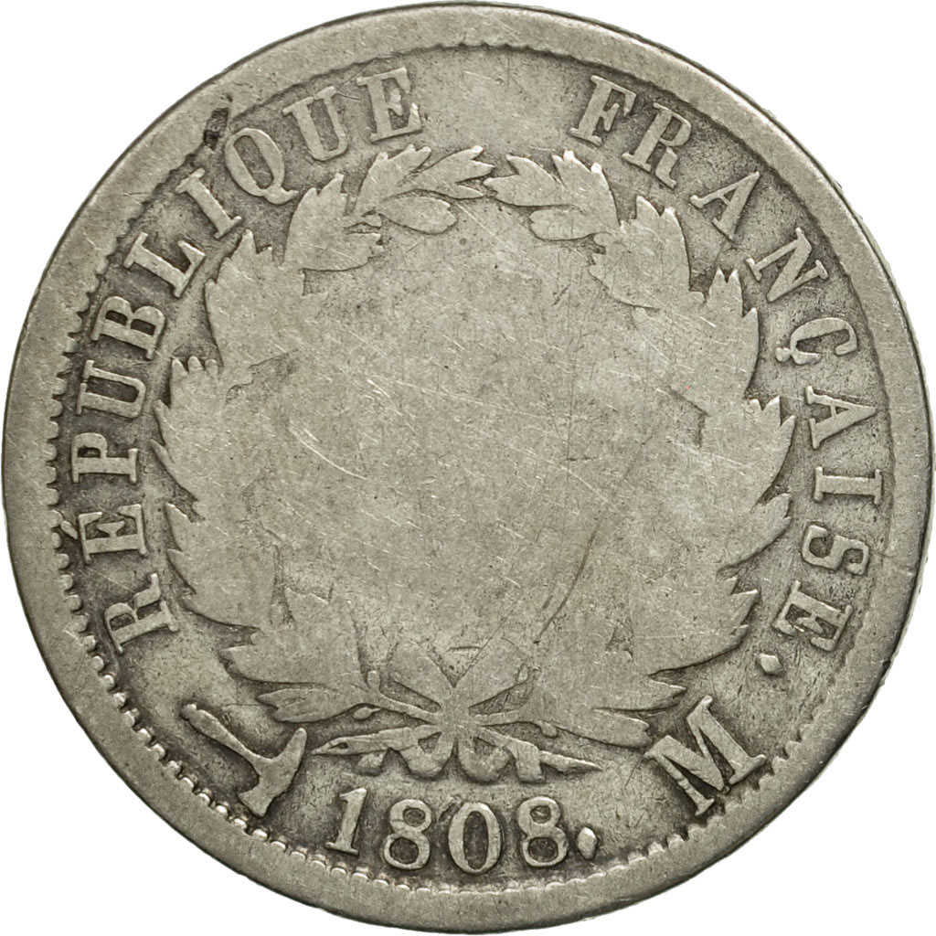 Munten, Frankrijk, Napoléon I, 2 Francs, 1808, Toulouse, ZG, Zilver, KM:684.6
