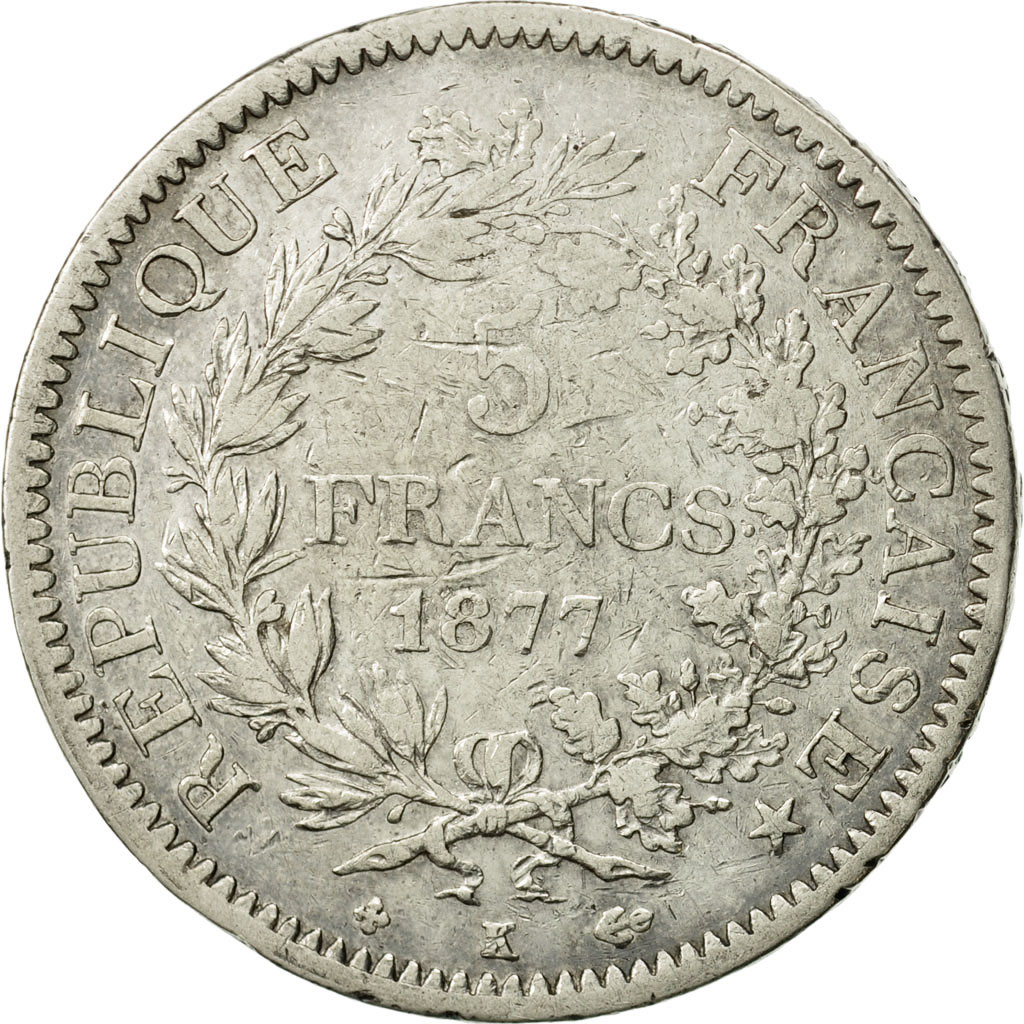 Coin, France, Hercule, 5 Francs, 1877, Bordeaux, , Silver, KM:820.2