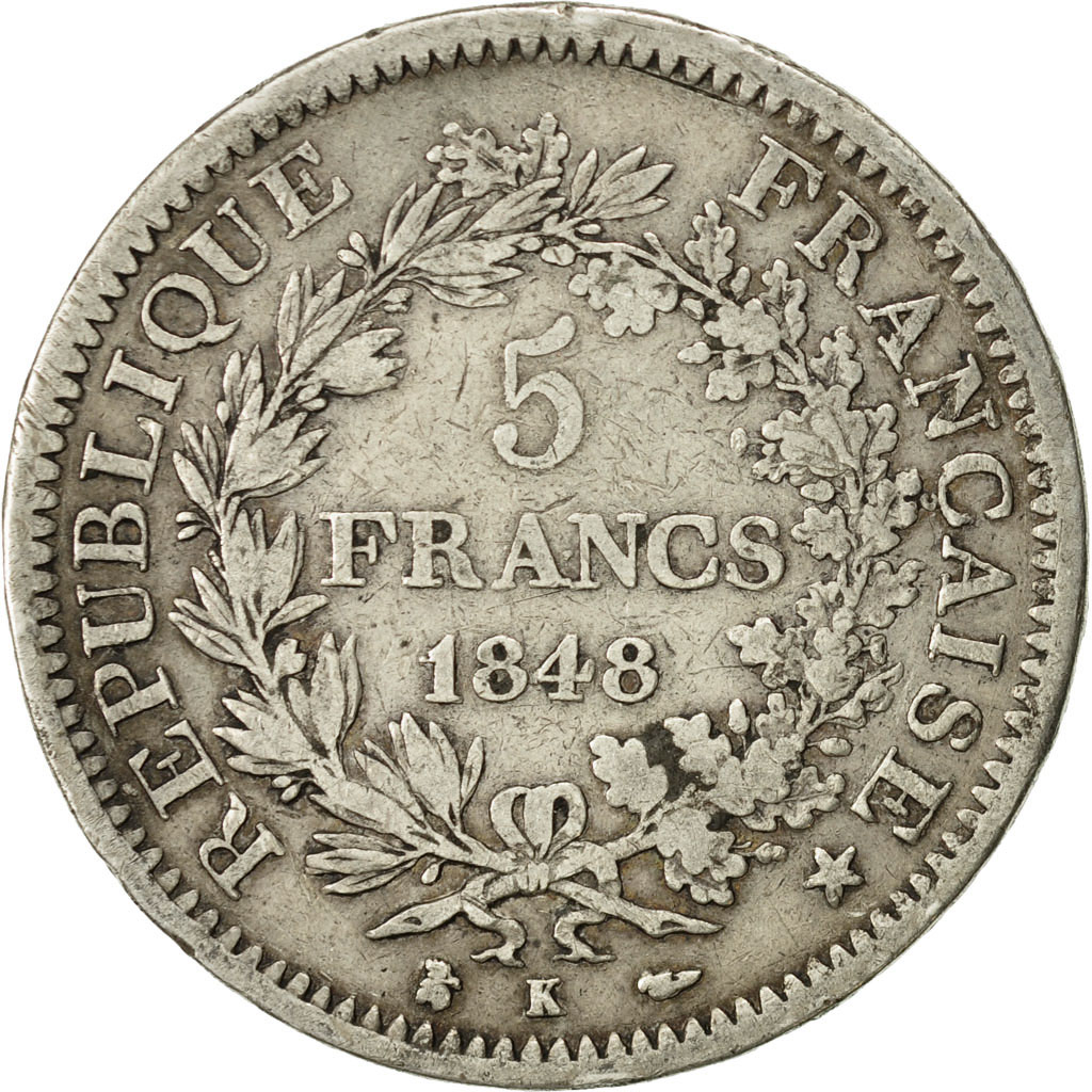 Coin, France, Hercule, 5 Francs, 1848, Bordeaux, VF, Silver, KM:756.4