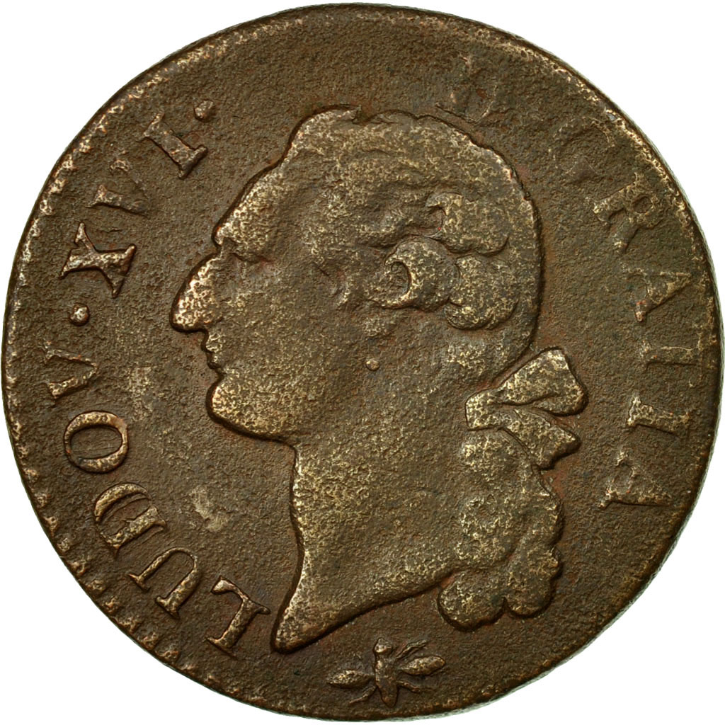 Coin, France, Louis XVI, Sol ou sou, 1790, Lyons, , KM 578.5