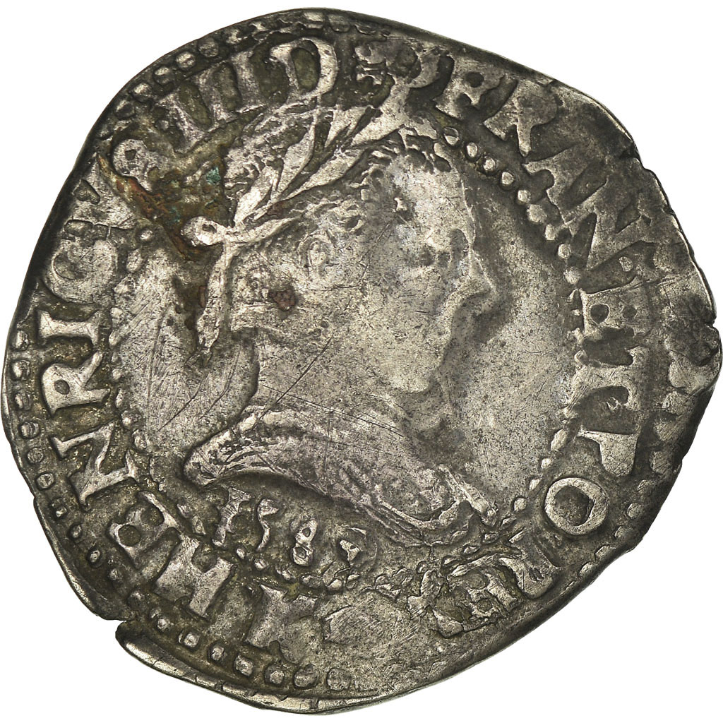 Coin, France, Henri III, Demi franc au col plat, 1/2 Franc, 1589, Bordeaux