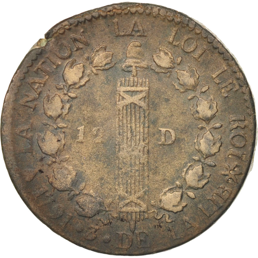 Coin, France, 12 deniers françois, 12 Deniers, 1791, Strasbourg, 