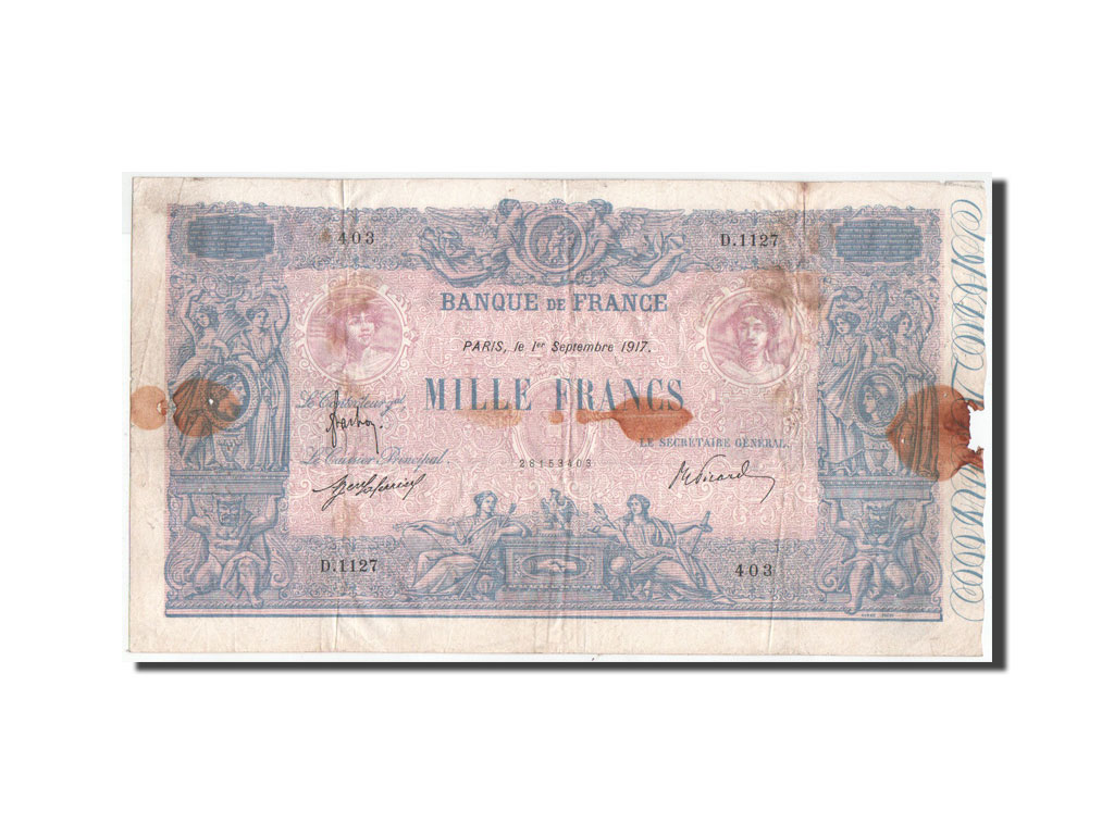Banknote, France, 1000 Francs, 1917, 01.09.1917, VF(20-25), Fayette:36.31
