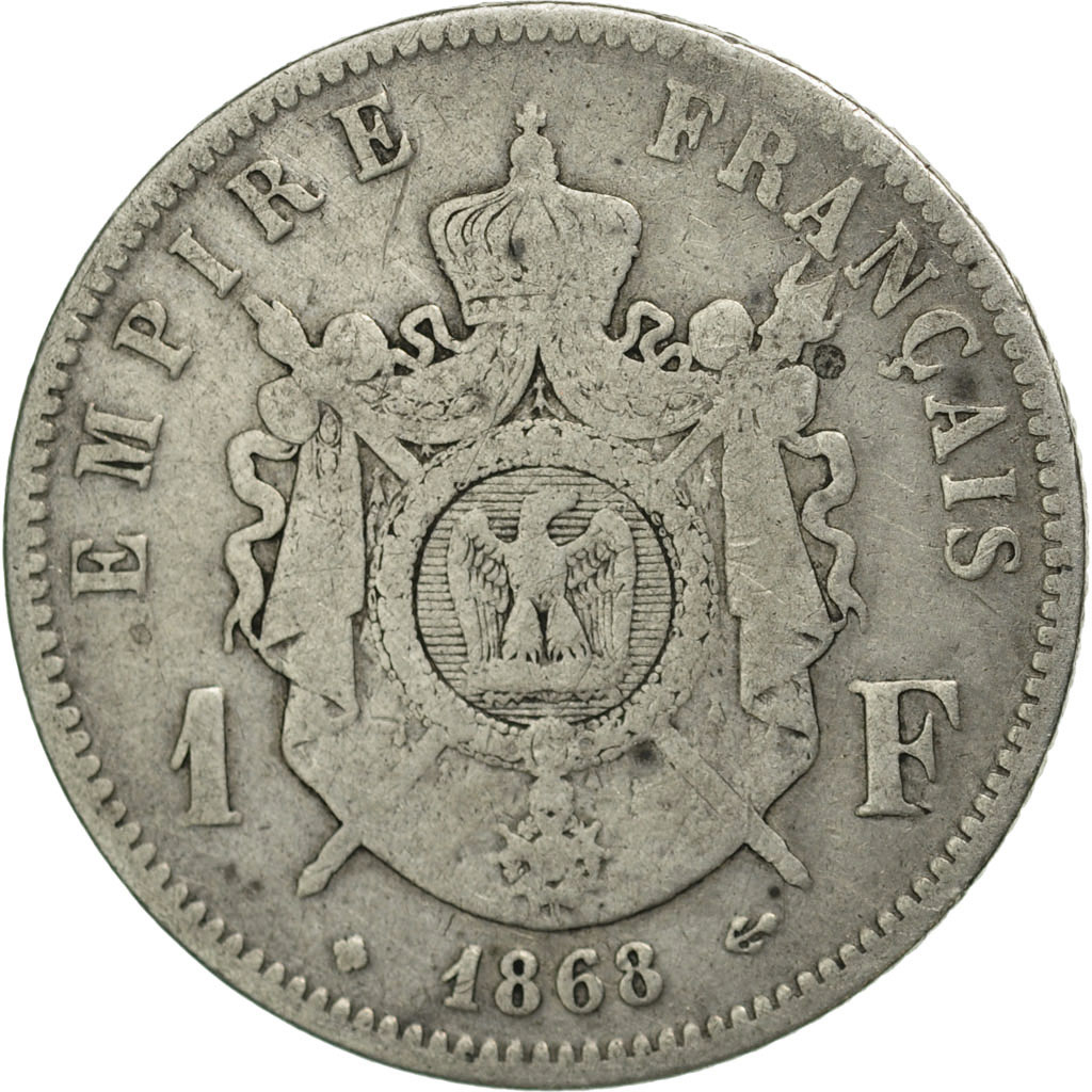 Coin, France, Napoleon III, Napoléon III, Franc, 1868, Strasbourg, 