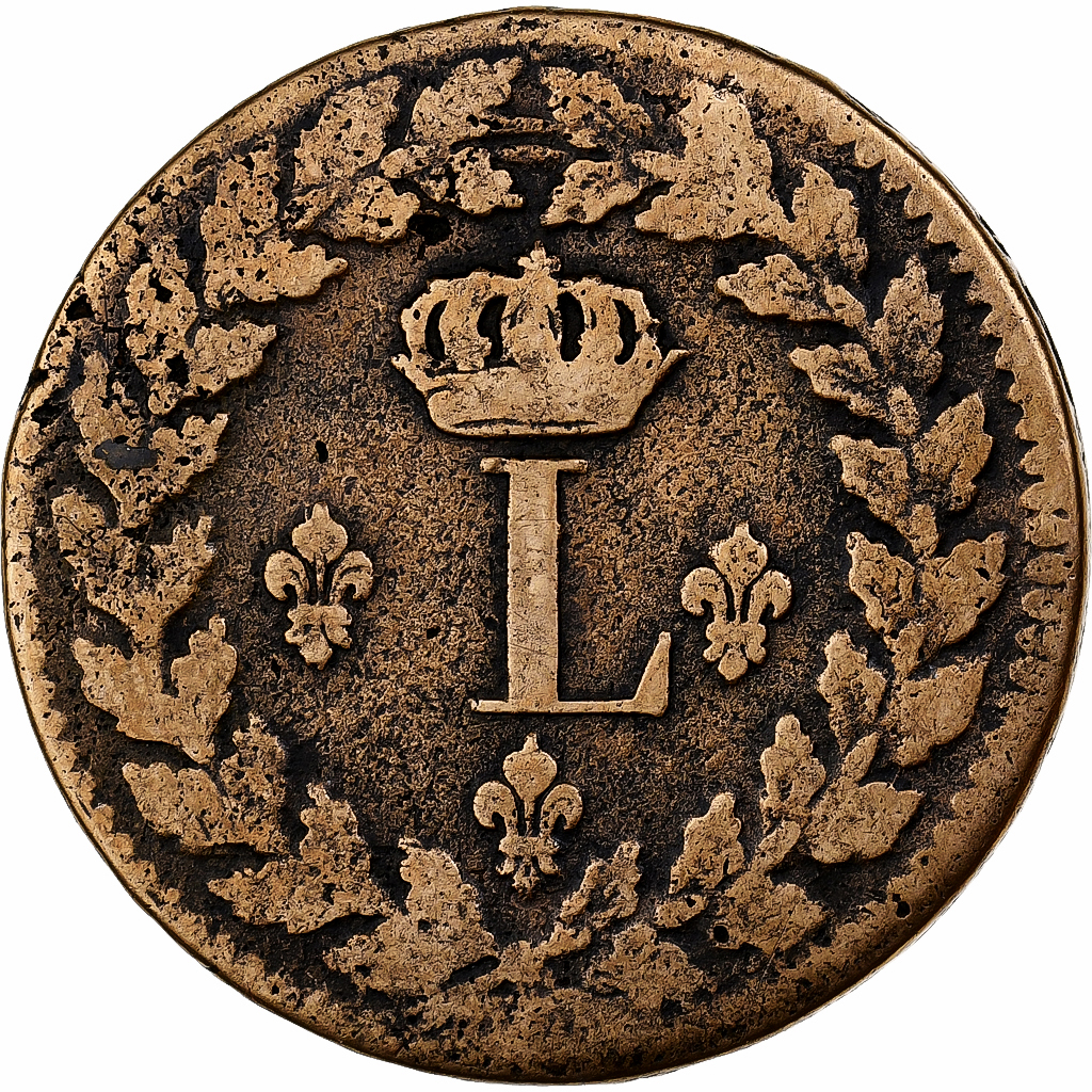 France, Louis XVIII, 1 Décime, 1815, Strasbourg, Bronze, 