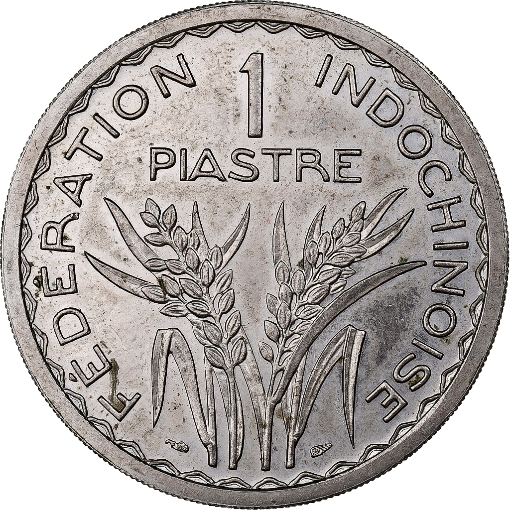 French Indochina, 1 Piastre, 1946, Paris, Pattern, Copper-nickel, 