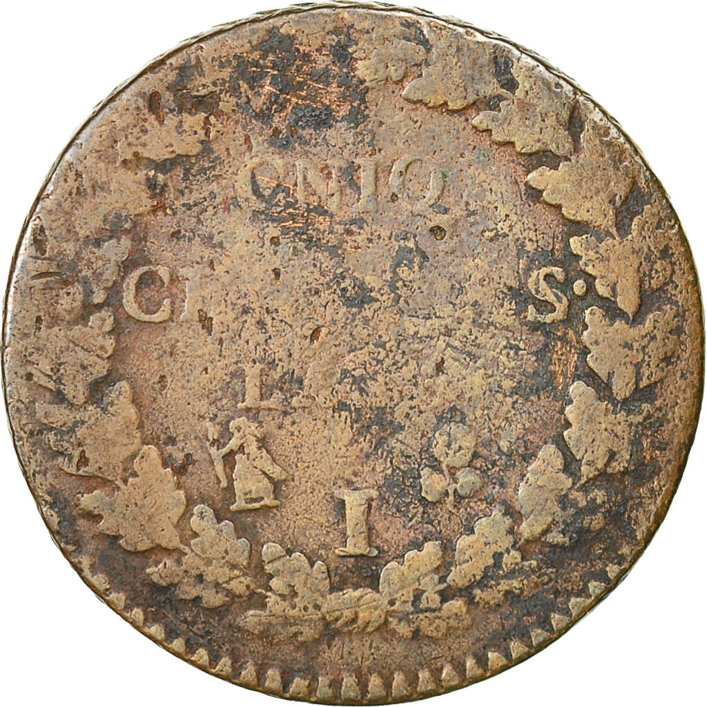 Munten, Frankrijk, Dupré, 5 Centimes, AN 5, Limoges, ZG+, Bronze, KM:640.7