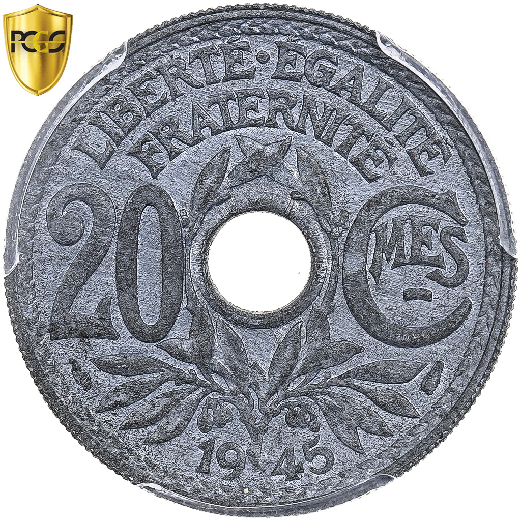 France, 20 Centimes, Lindauer, 1945, Paris, Zinc, PCGS, , Gadoury:324