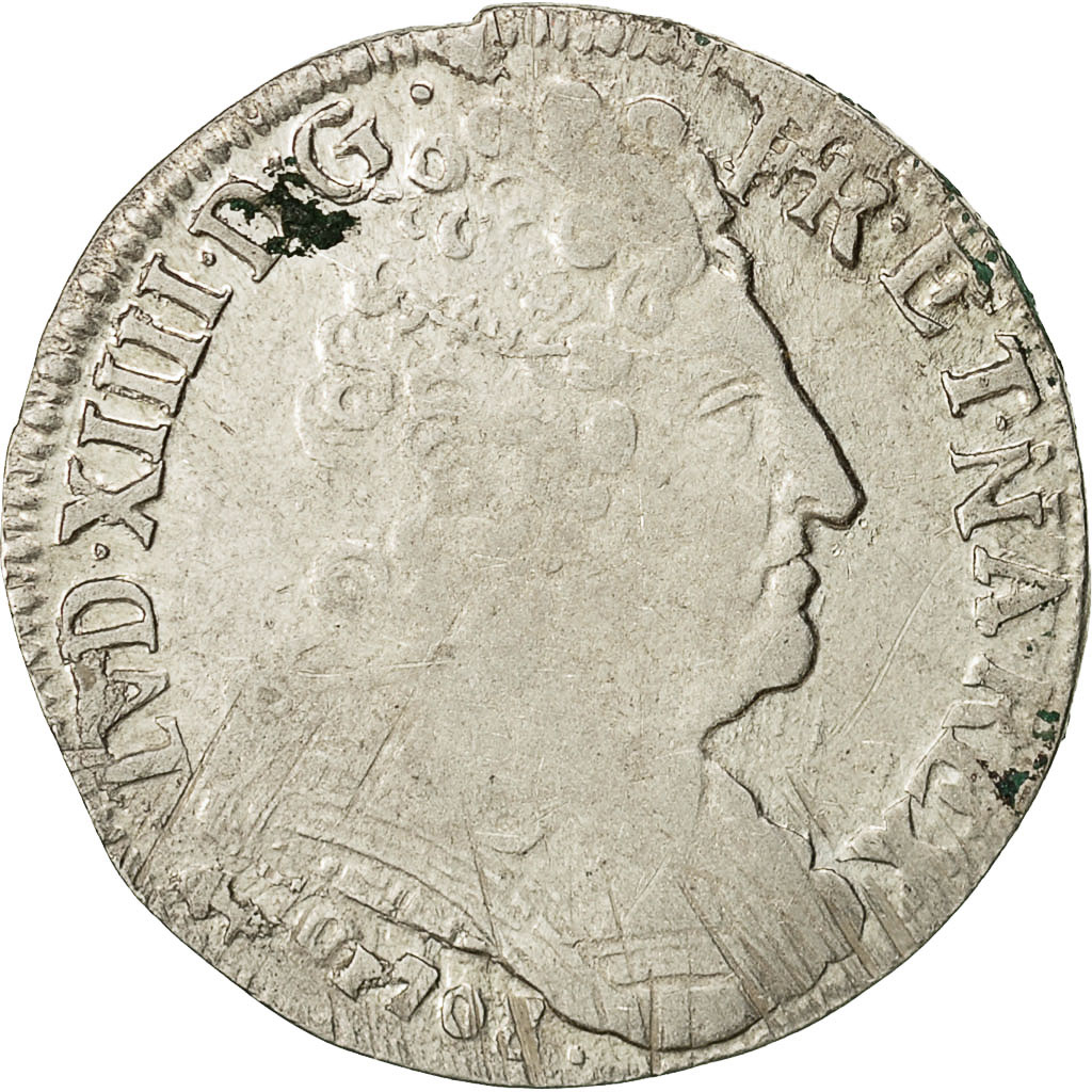 Coin, France, Louis XIV, 20 Sols aux insignes, 1/4 Ecu, 1708, Besançon
