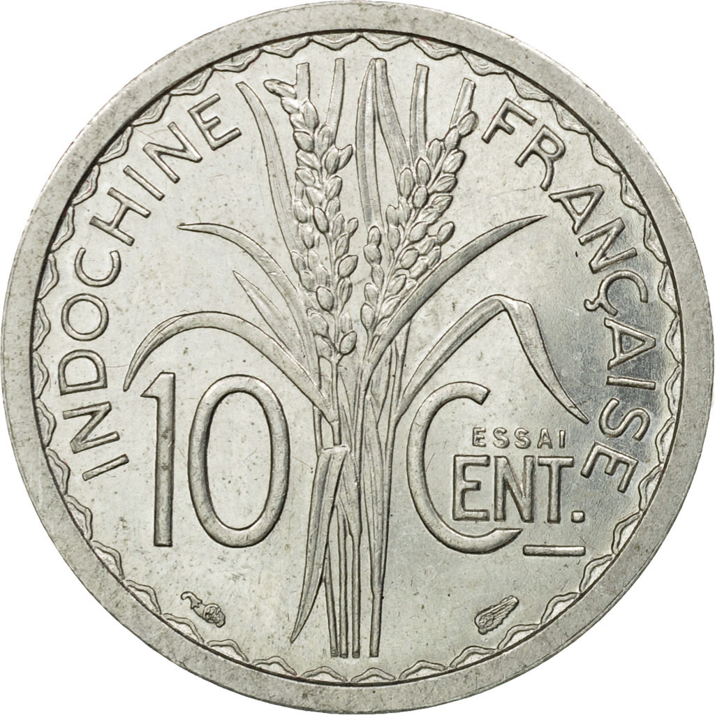 Coin, FRENCH INDO-CHINA, 10 Cents, 1945, Paris, ESSAI, MS(63), Aluminum, KM:E38