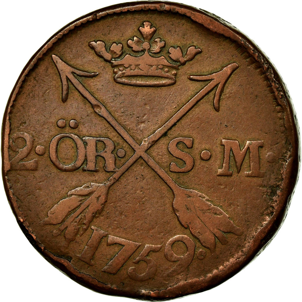 Coin, Sweden, Adolf Frederick, 2 Ore, S.M., 1759, , Copper, KM:461