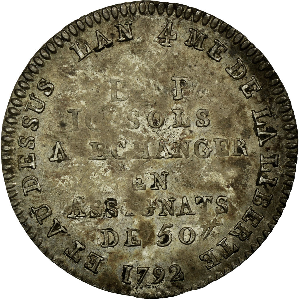 Munten, Frankrijk, Lefevre Lesage, 10 Sols, 1792, ZF, Zilver, KM:Tn19