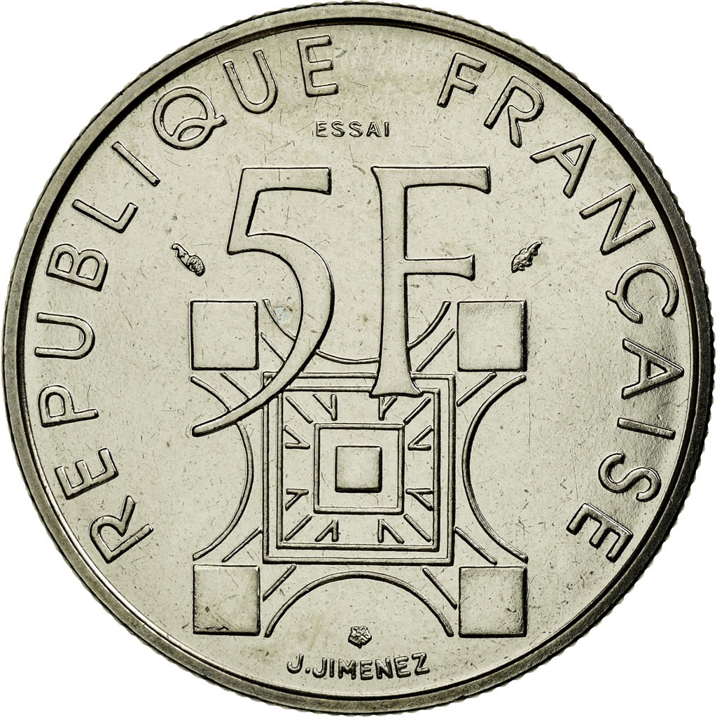 Coin, France, Tour Eiffel, 5 Francs, 1989, Paris, ESSAI, , Nickel