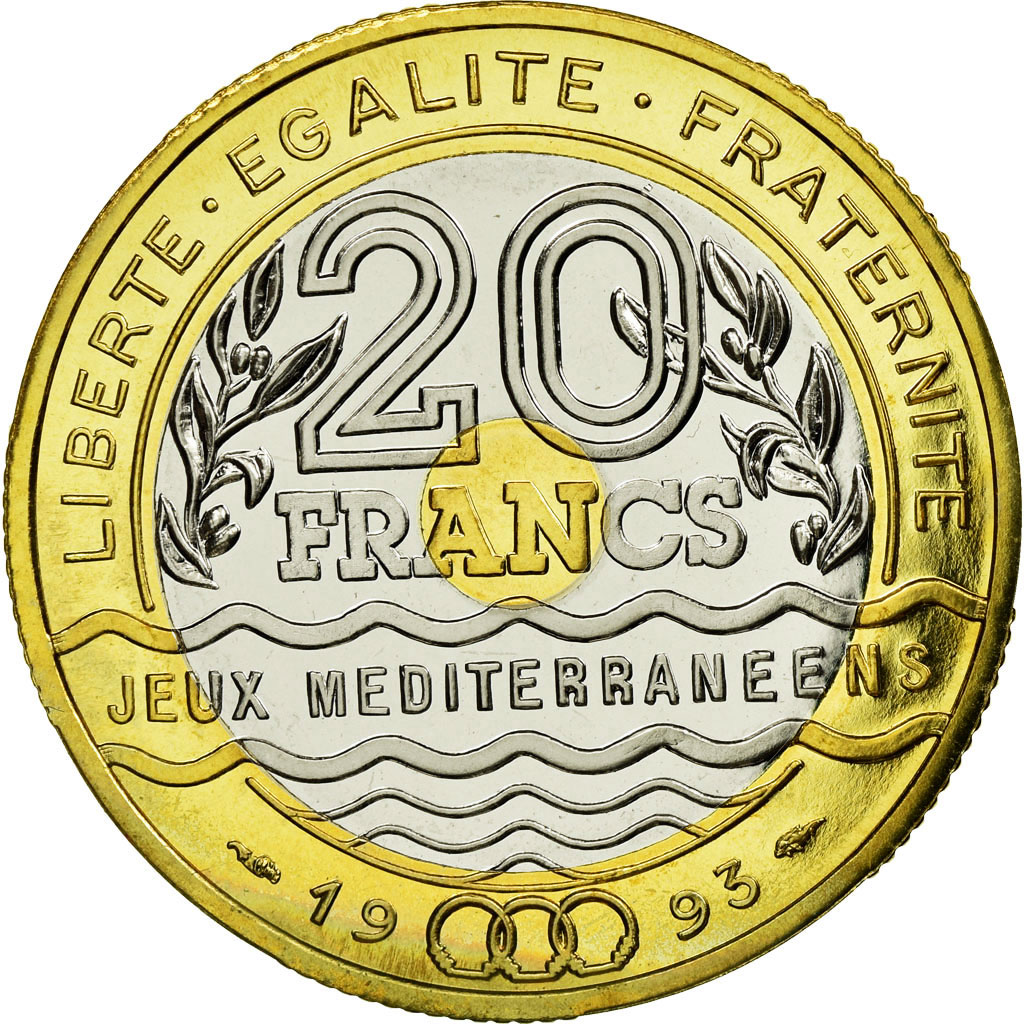 Munten, Frankrijk, Jeux Méditerranéens, 20 Francs, 1993, Paris, ESSAI, UNC-