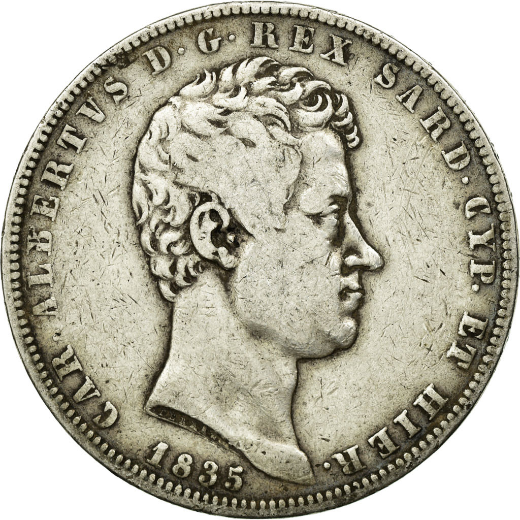 Coin, ITALIAN STATES, SARDINIA, Carlo Alberto, 5 Lire, 1835, Torino, VF