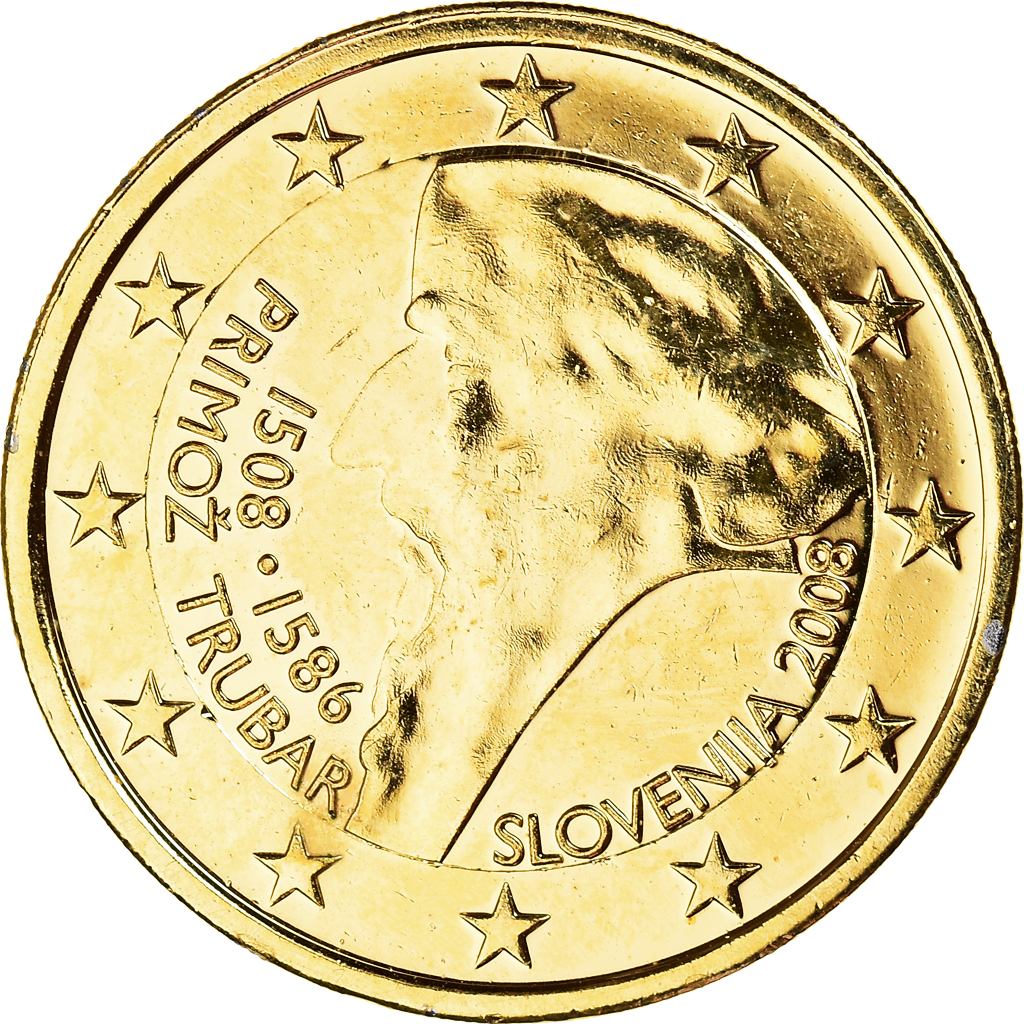 Slovénie, 2 Euro, 2008, Primoz Trubar, SUP+, Copper-Nickel Gilt