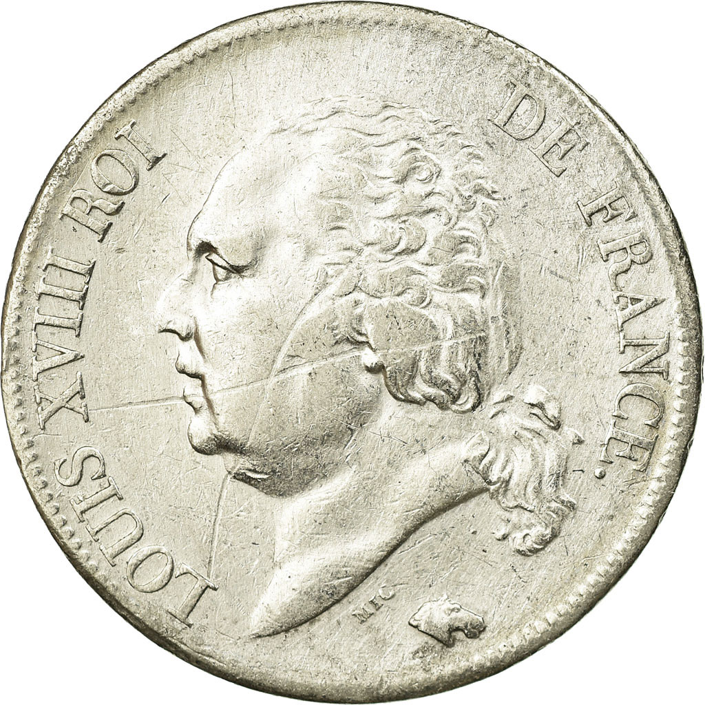 Coin, France, Louis XVIII, 5 Francs, 1822, Rouen, VF