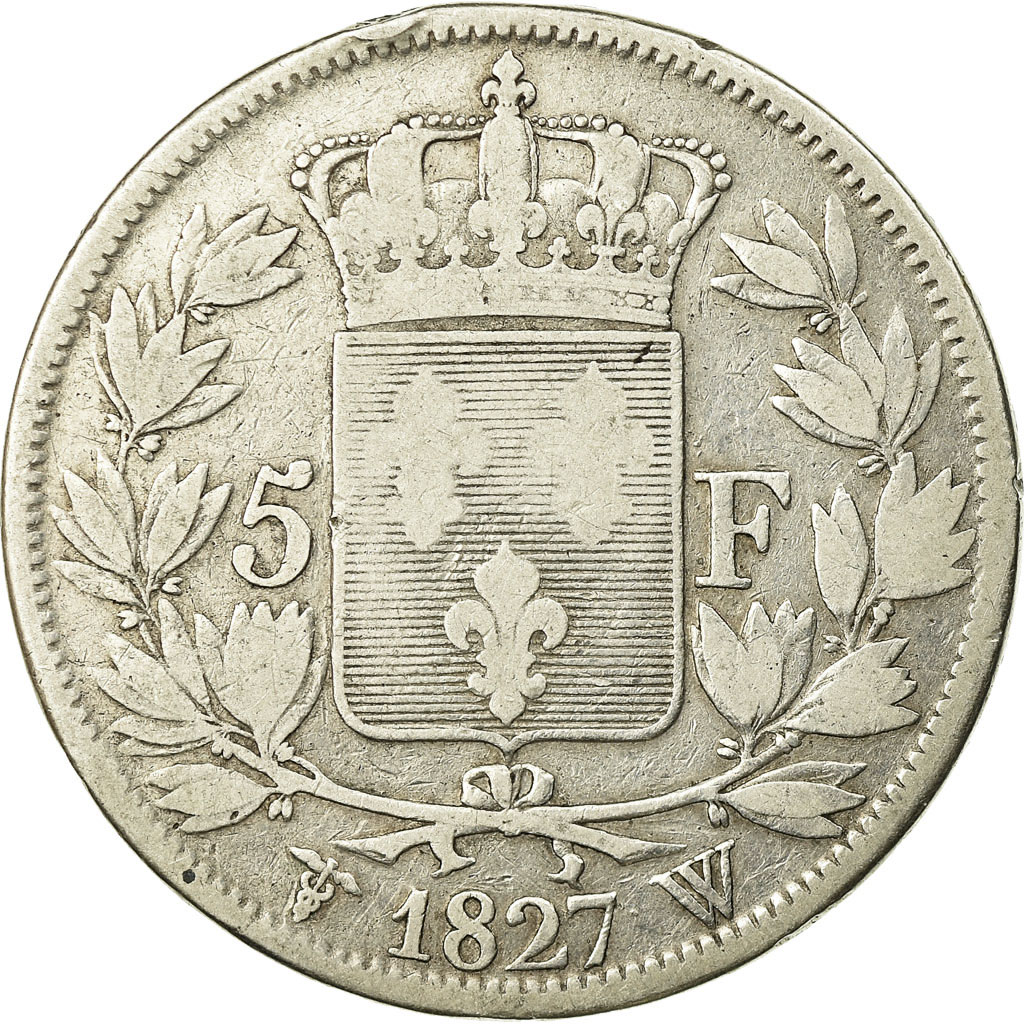 Coin, France, Charles X, 5 Francs, 1827, Lille, , Silver, KM:728.13