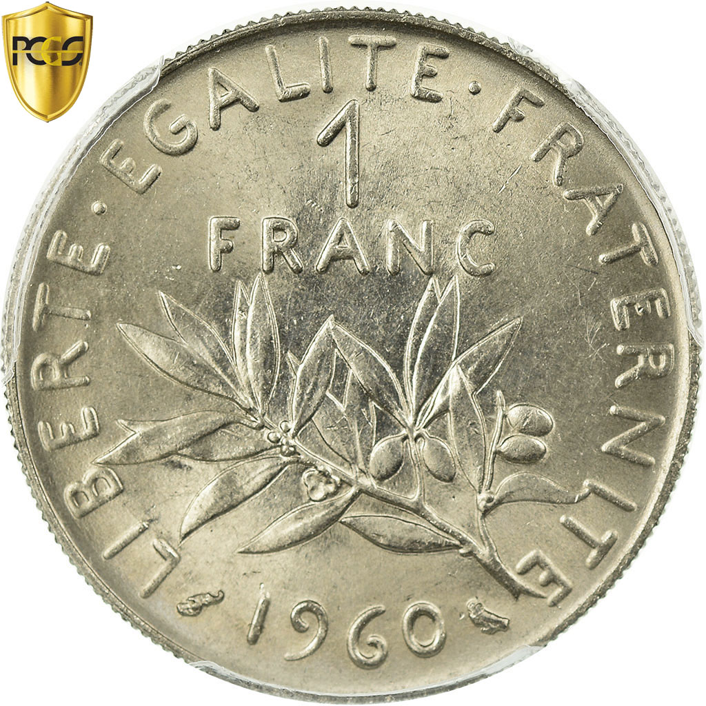 Coin, France, Semeuse, Franc, 1960, Paris, PCGS, MS64, Nickel, KM:925.1, graded