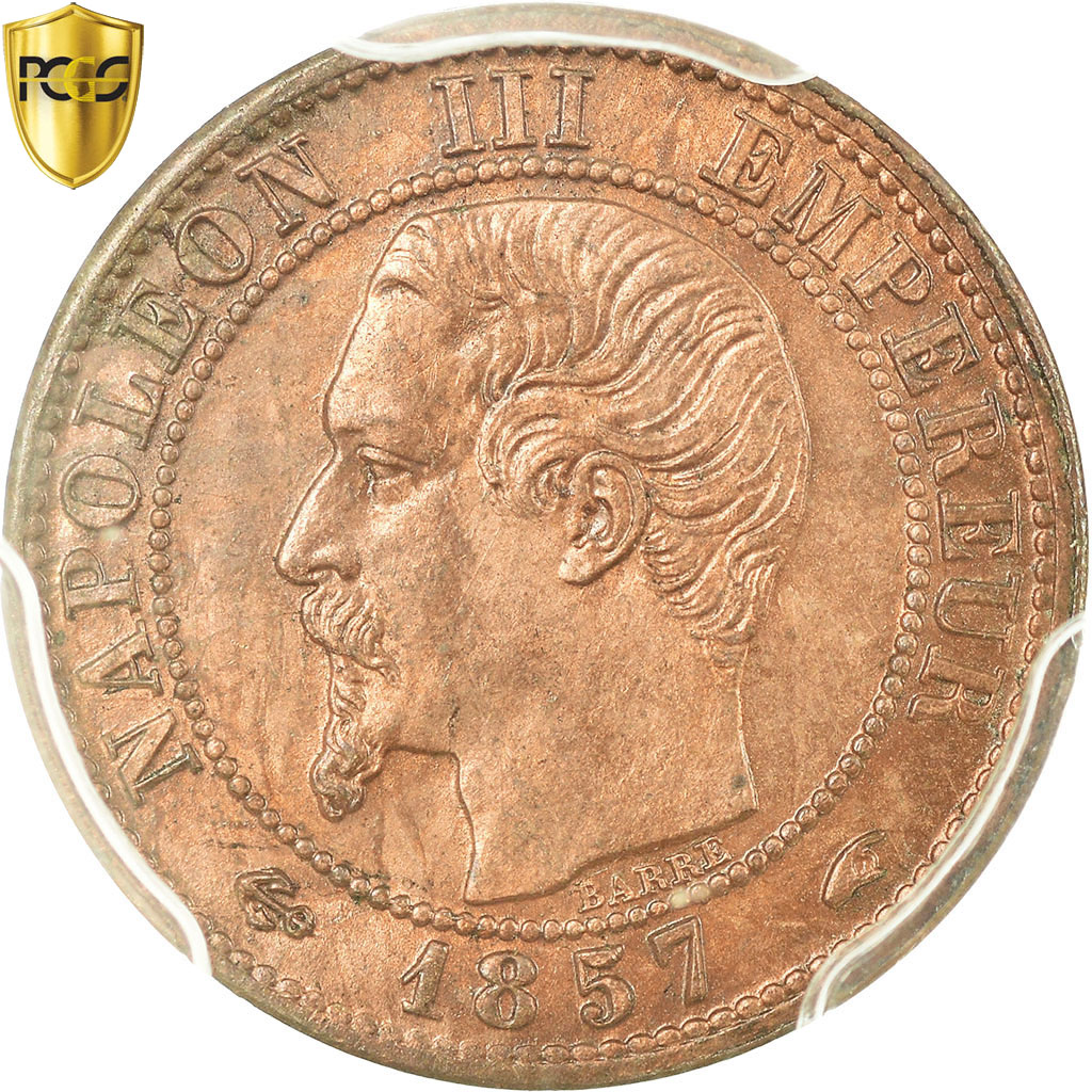 Coin, France, Napoleon III, Napoléon III, Centime, 1857, Paris, PCGS, MS64RB