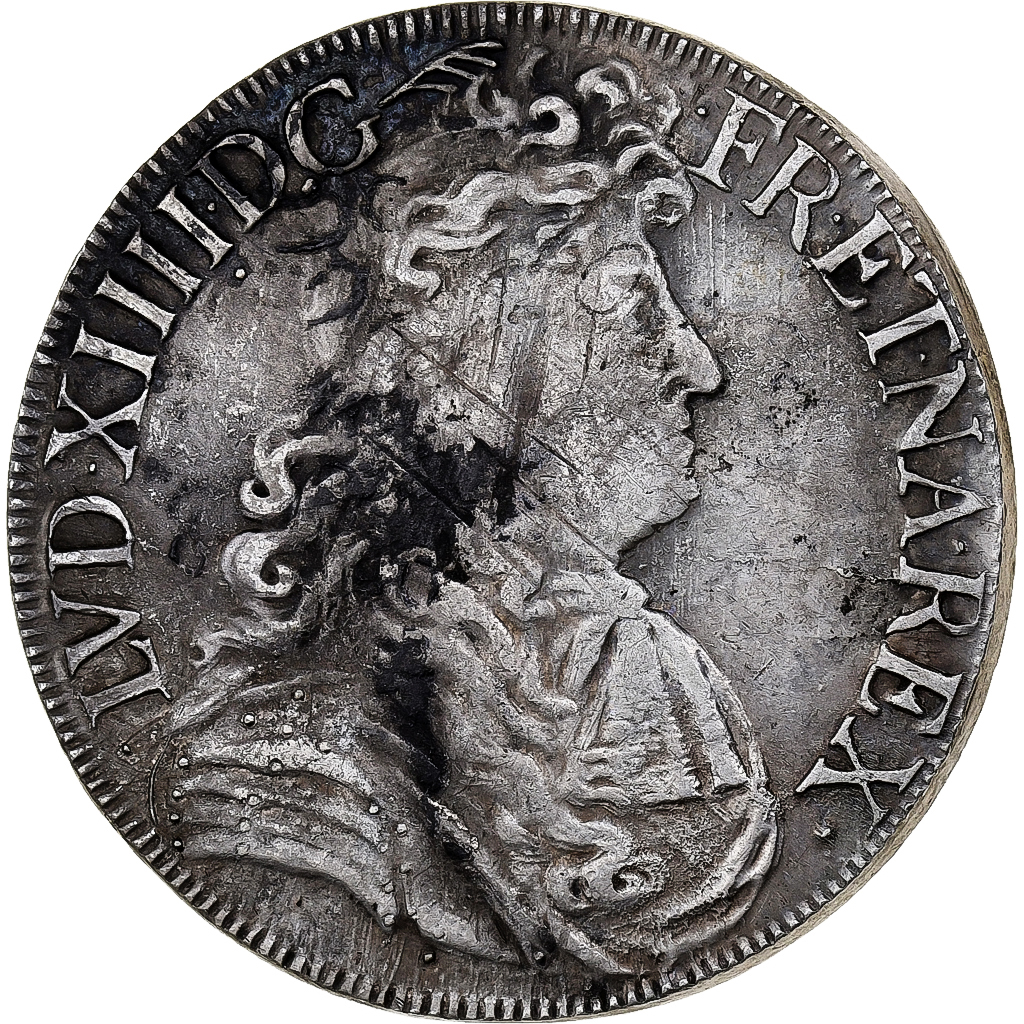 France, Louis XIV, Écu à la cravate, 1683, Bayonne, Silver, VF