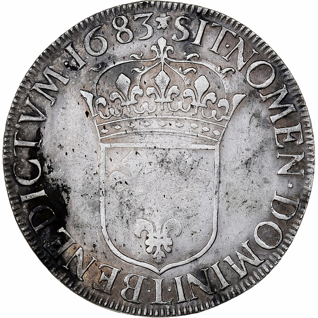 France, Louis XIV, Écu à la cravate, 1683, Bayonne, Silver, VF