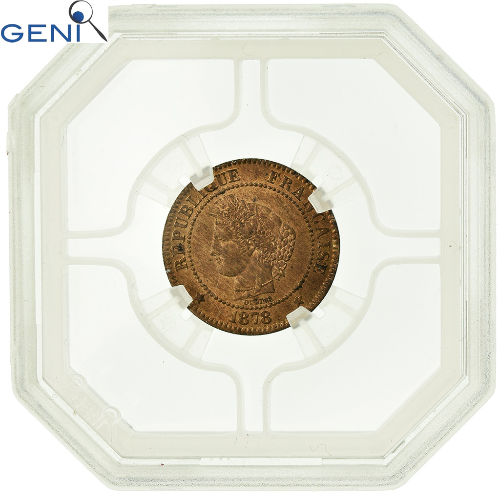 Munten, Frankrijk, 2 Centimes, 1878, Bordeaux, GENI, MS64RB, Bronze, Gegradeerd