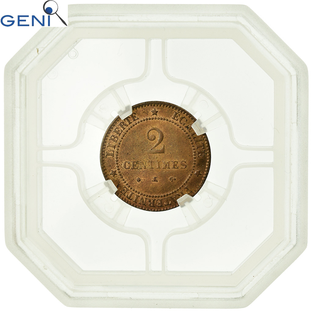 Munten, Frankrijk, 2 Centimes, 1878, Bordeaux, GENI, MS64RB, Bronze, Gegradeerd