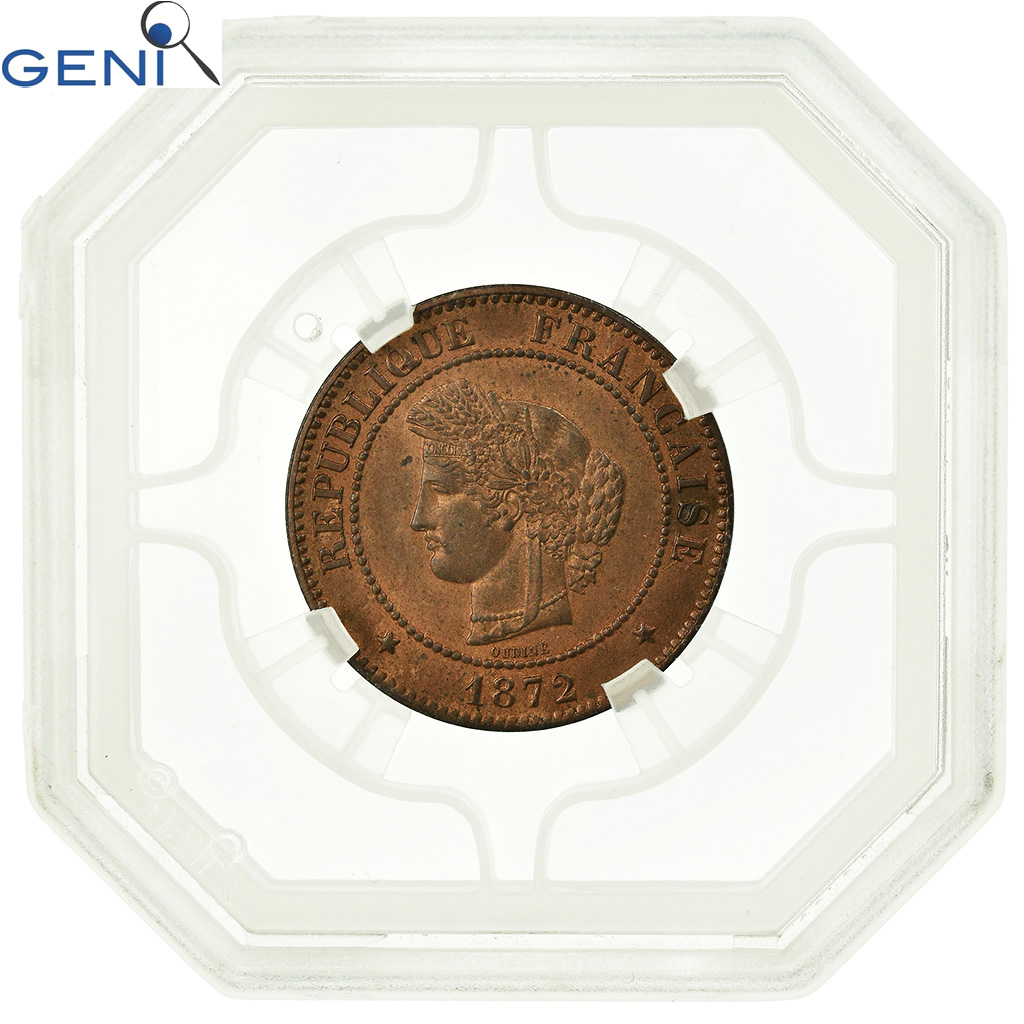 Munten, Frankrijk, Cérès, 5 Centimes, 1872, Bordeaux, GENI, MS64RB, Bronze