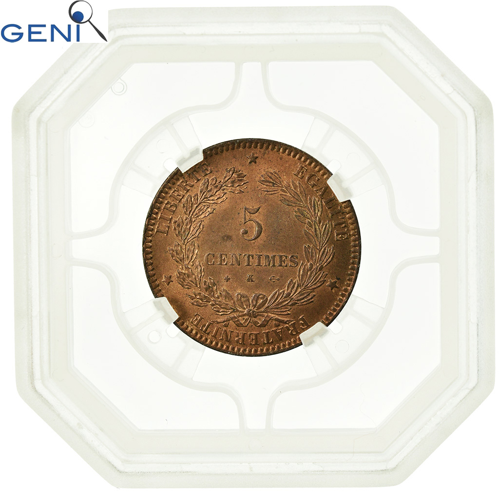 Munten, Frankrijk, Cérès, 5 Centimes, 1872, Bordeaux, GENI, MS64RB, Bronze