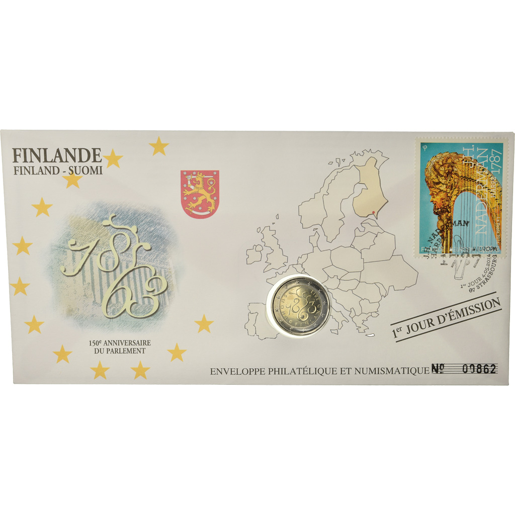 Finland, 2 Euro, 2013, Enveloppe philatélique numismatique, MS(63), Bi-Metallic