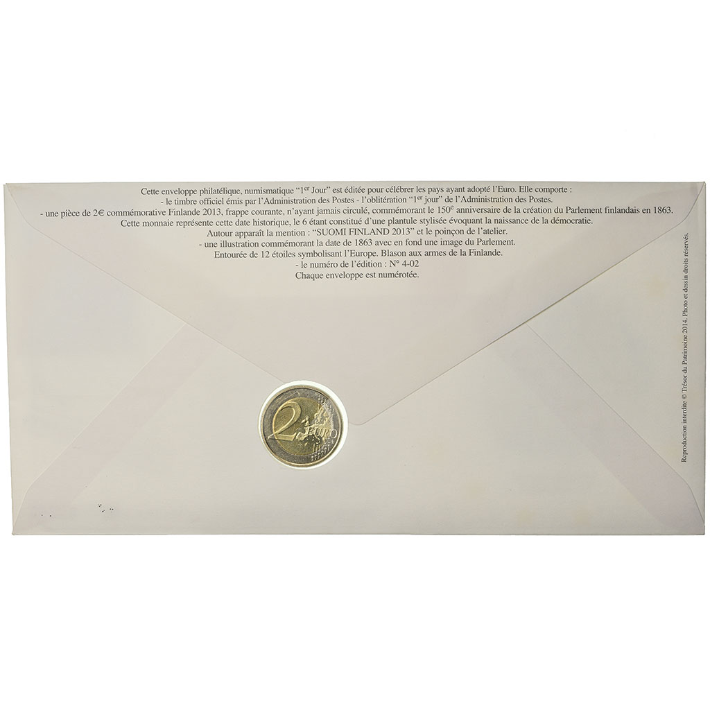 Finland, 2 Euro, 2013, Enveloppe philatélique numismatique, MS(63), Bi-Metallic