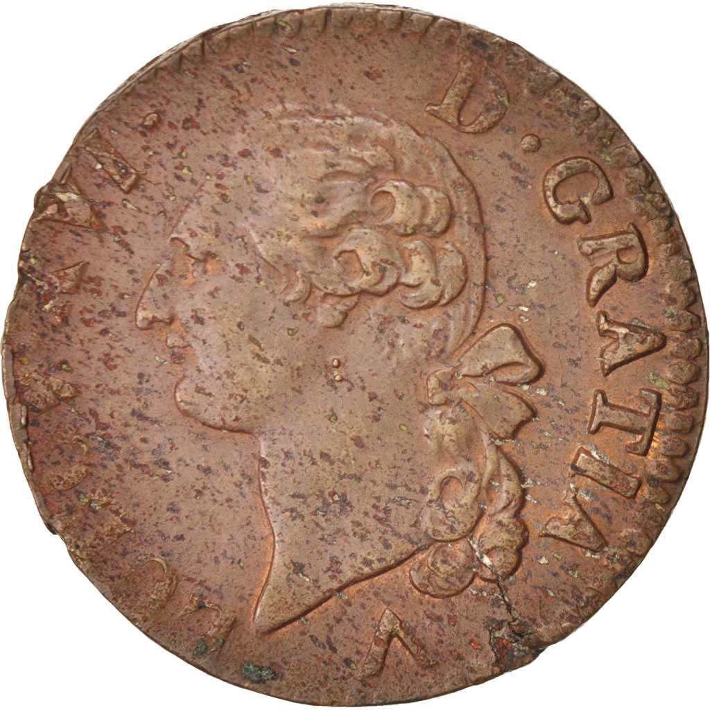 Coin, France, Louis XVI, Sol ou sou, Sol, 1778, Lille, AU, Copper