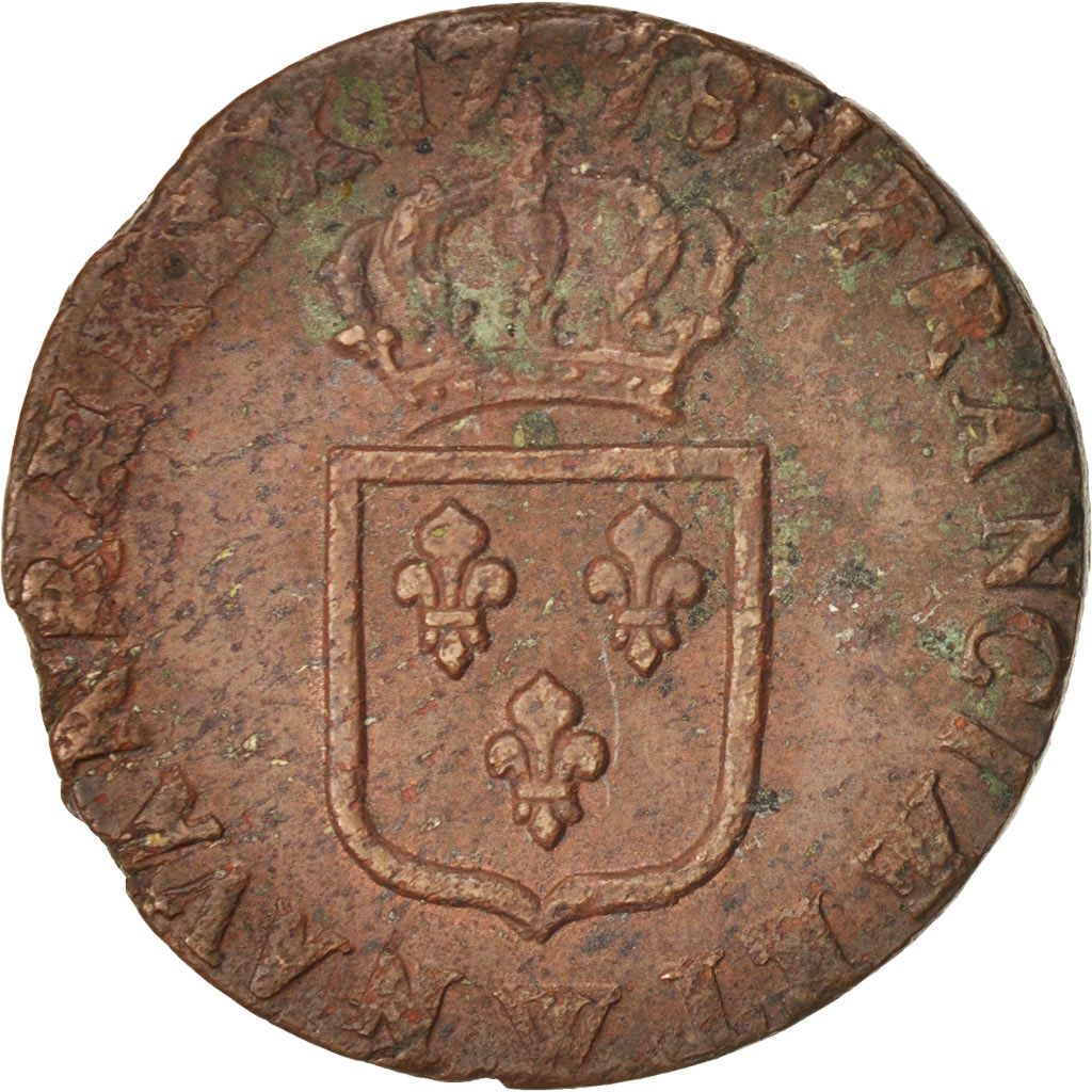 Coin, France, Louis XVI, Sol ou sou, Sol, 1778, Lille, AU, Copper