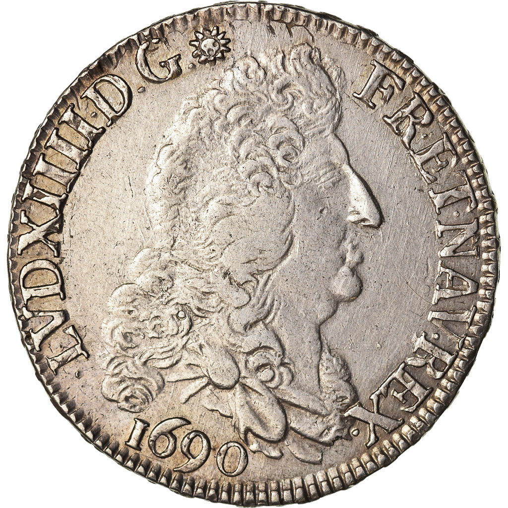France, Louis XIV, 1/2 Écu aux 8 L, 1690, Rennes, Silver