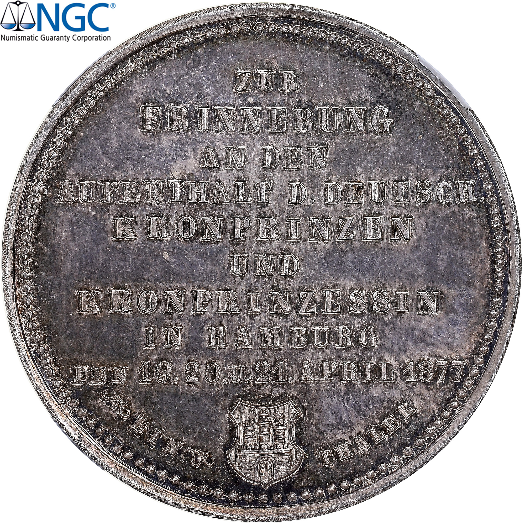 Germany, Medal, Séjour de l'archiduc à Hambourg, 1877, Piéfort, graded, NGC
