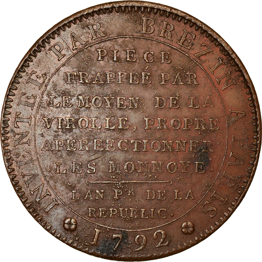 Munten, Frankrijk, Essai de Brézin à la Paix (Monnoye), Essai, 1792, ZF