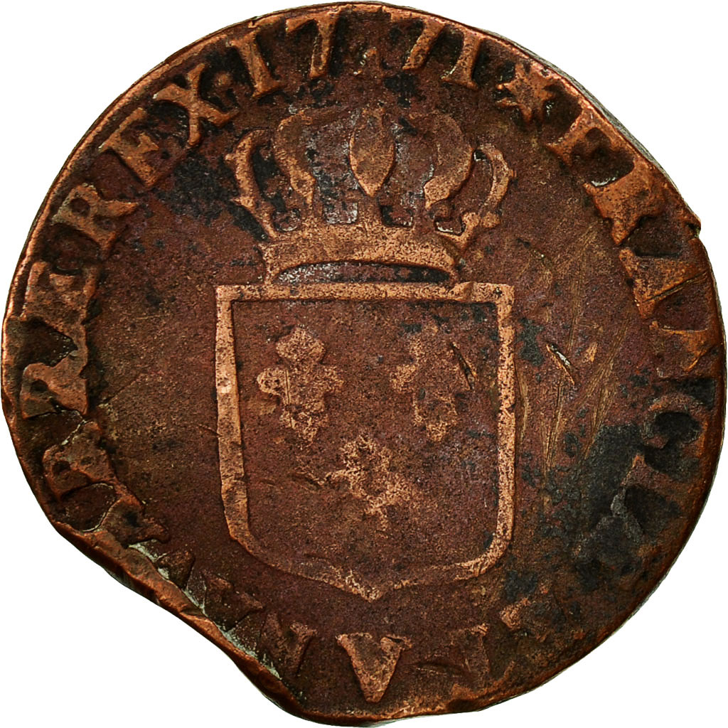 Coin, France, Louis XV, Sol à la vieille tête, Sol, 1771, Troyes, 