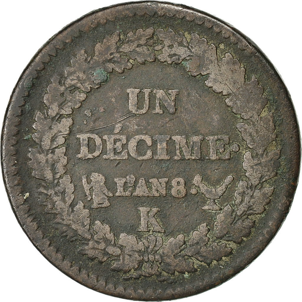 Coin, France, Dupré, Decime, 1799, Bordeaux, , Bronze, KM:644.8