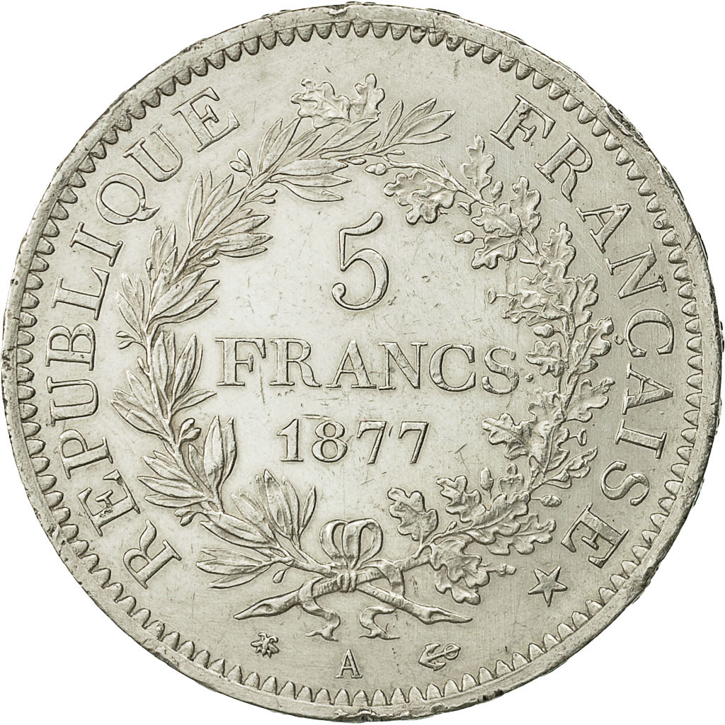 Coin, France, Hercule, 5 Francs, 1877, Paris, MS, Silver, KM:820.1