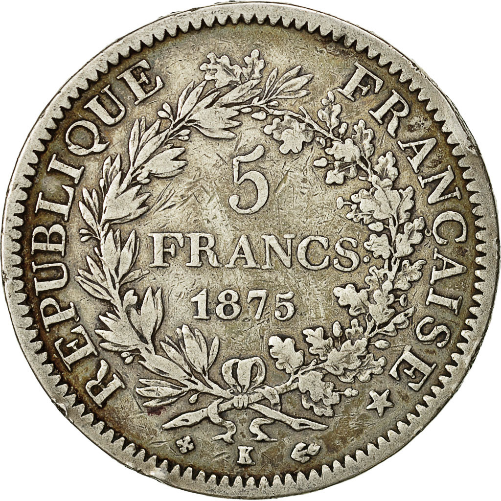 Coin, France, Hercule, 5 Francs, 1875, Bordeaux, , Silver, KM:820.2