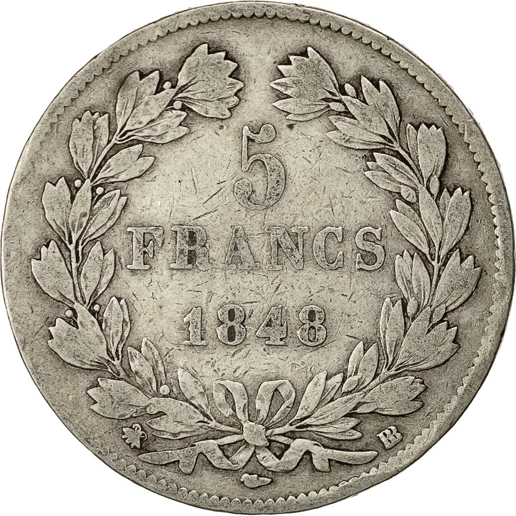 Coin, France, Louis-Philippe, 5 Francs, 1848, Strasbourg, , Silver