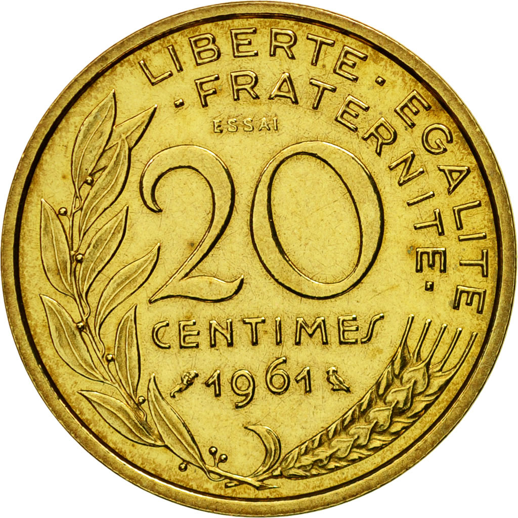 Coin, France, Essai de Dieudonné, 20 Centimes, 1961, Paris, ESSAI, 