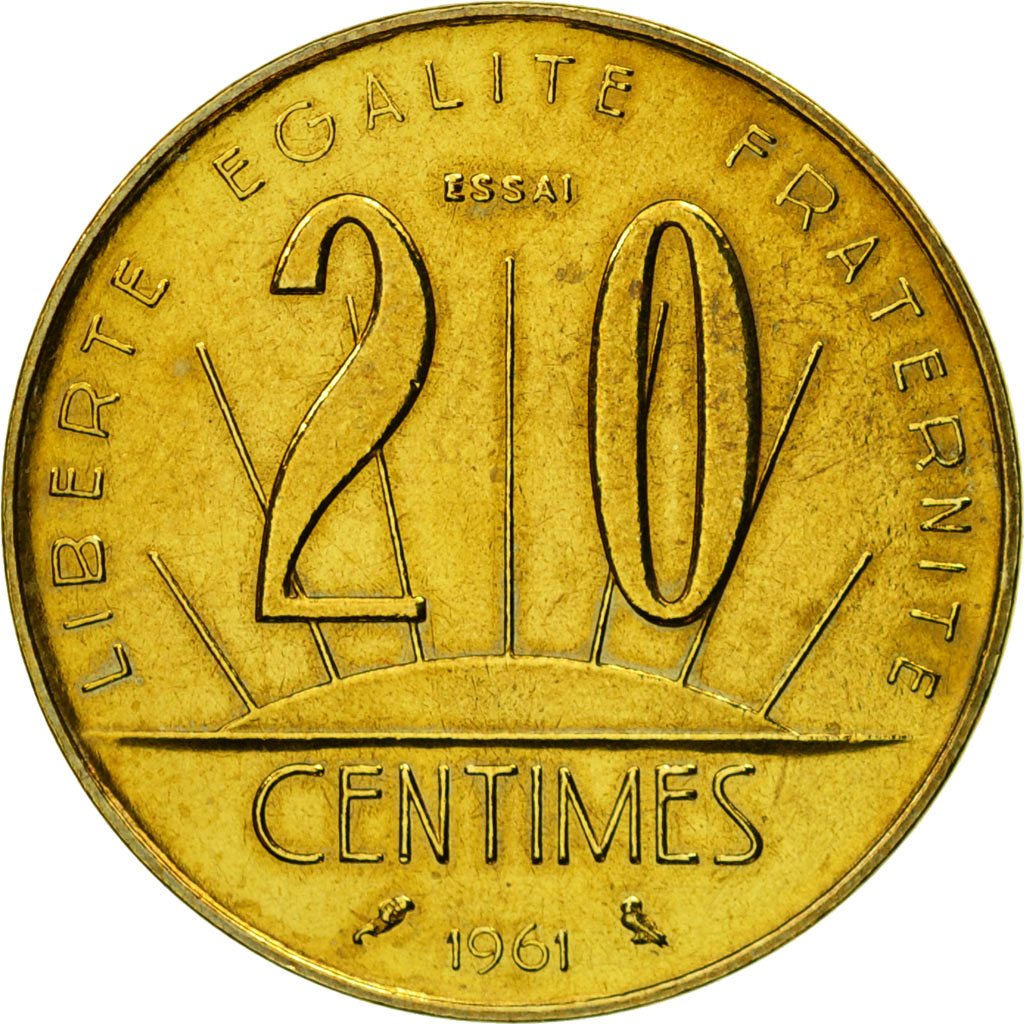 Coin, France, Essai de Rousseau, 20 Centimes, 1961, Paris, ESSAI, 