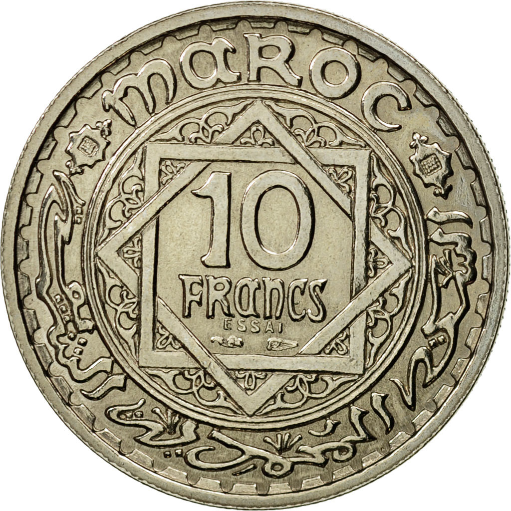 Coin, Morocco, 10 Francs, AH 1366/1947, Paris, ESSAI, , Copper-nickel
